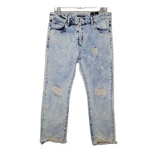 Fashion Nova All Over it Boyfriend Jeans Bleach blue wash size 9 RJH2422